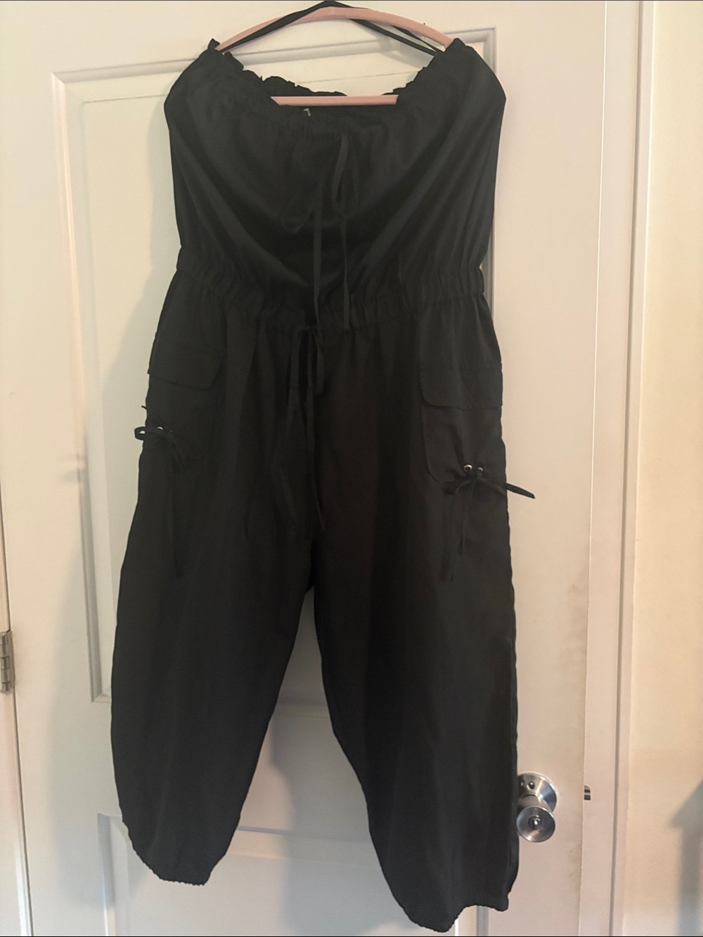 Women’s Black Utility Jumpsuit with Drawstring Waist